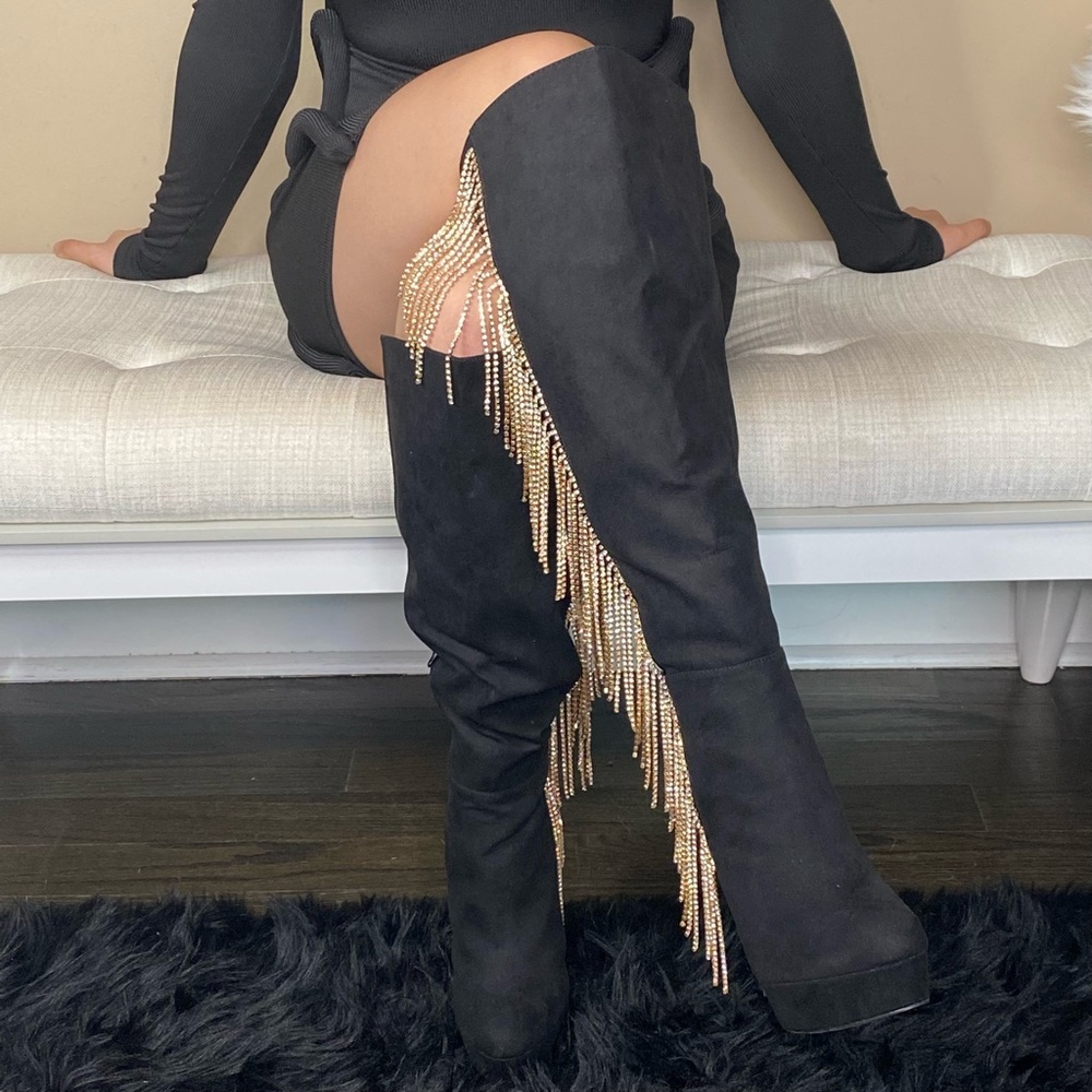Cha - Ching Black Suede Heel Boots